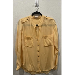 L'AGENCE Yellow Sheer Silk Long Sleeve Blouse